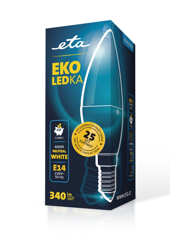 LED žiarovka ETA EKO LEDka sviečka 4W, E14, neutrálna biela