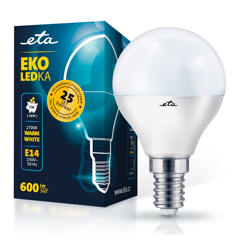 LED žiarovka ETA EKO LEDka mini globe 7W, E14, teplá bílá