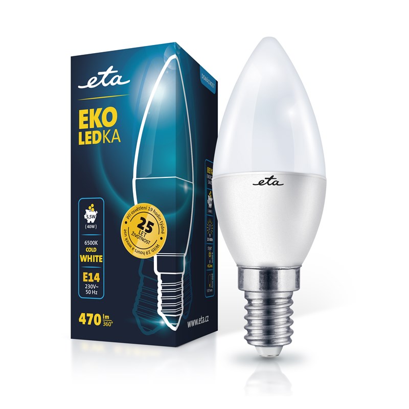 LED žiarovka ETA EKO LEDka svíčka 5,5W, E14, studená bílá