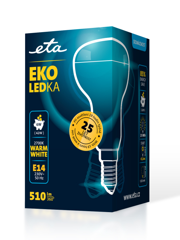 LED žiarovka ETA EKO LEDka reflektor 6W, E14, teplá bílá